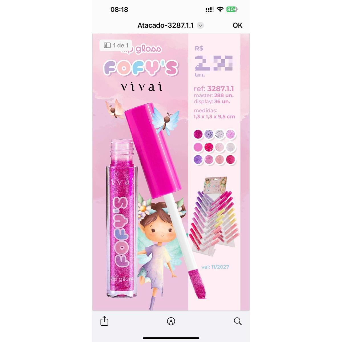CARTELA LIP GLOSS FOFYS VIVAI 3287.1.1 C/...