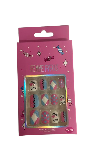 UNHA POSTICA INFANTIL DECORADA CUTE FEMME...