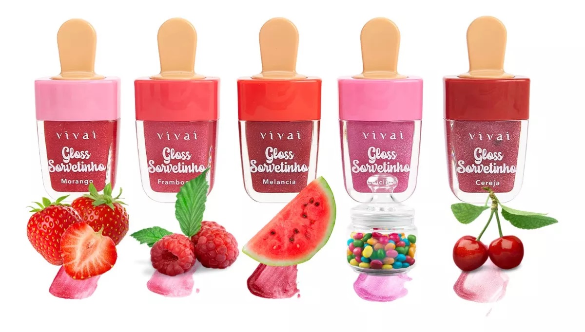Gloss Labial Com Glitter Sorvetinho Sabor...